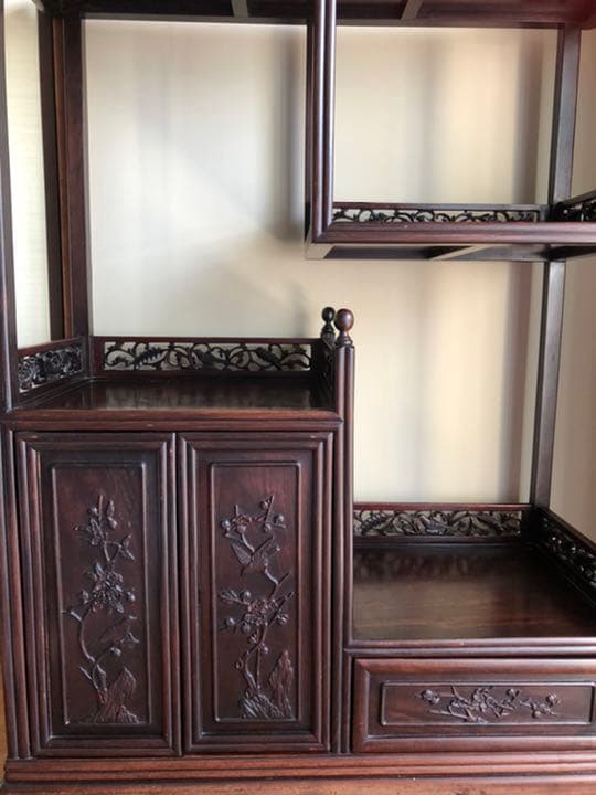 【美品】紫檀家具　清代紫檀茶箪笥 透かし彫り飾り棚 古董品