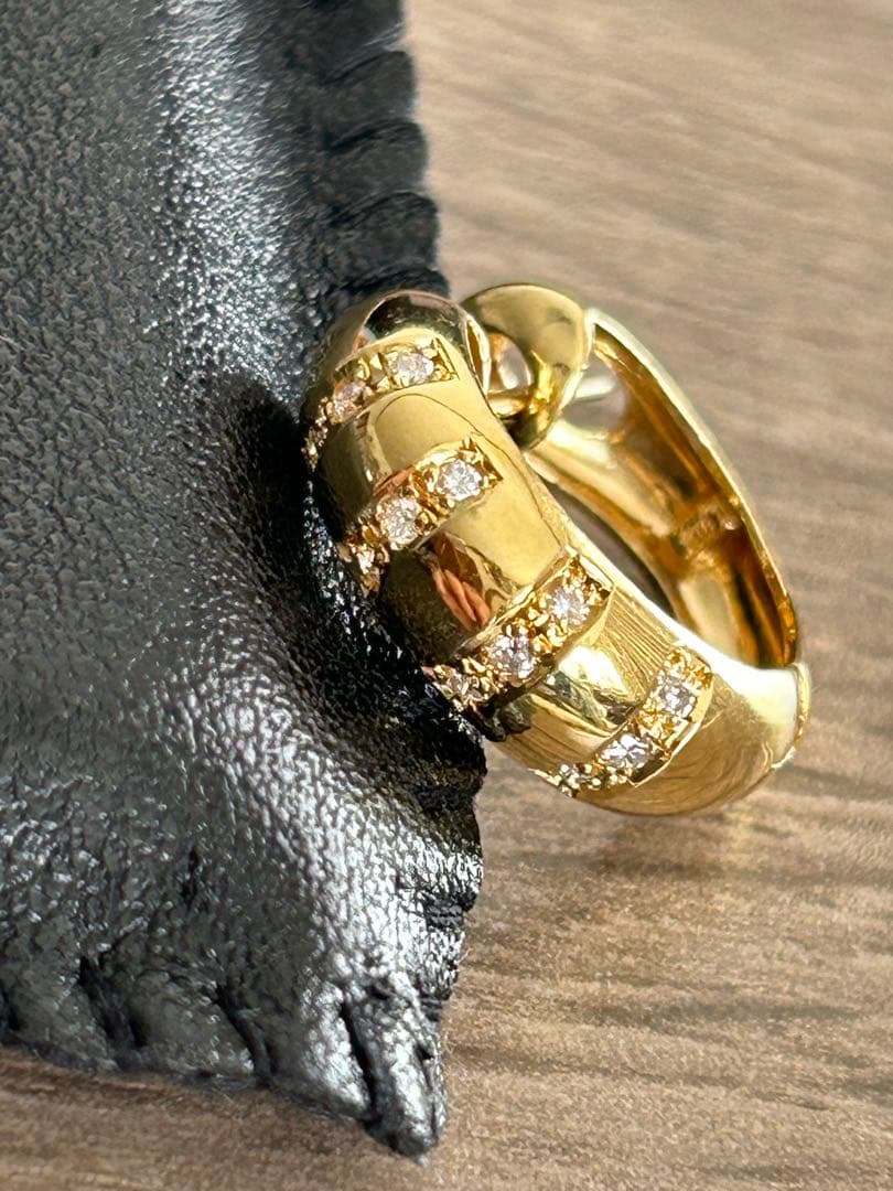 K18YG 天然ダイヤモンド フープ ピアス　片耳3.1g 鑑別書ソーティング付