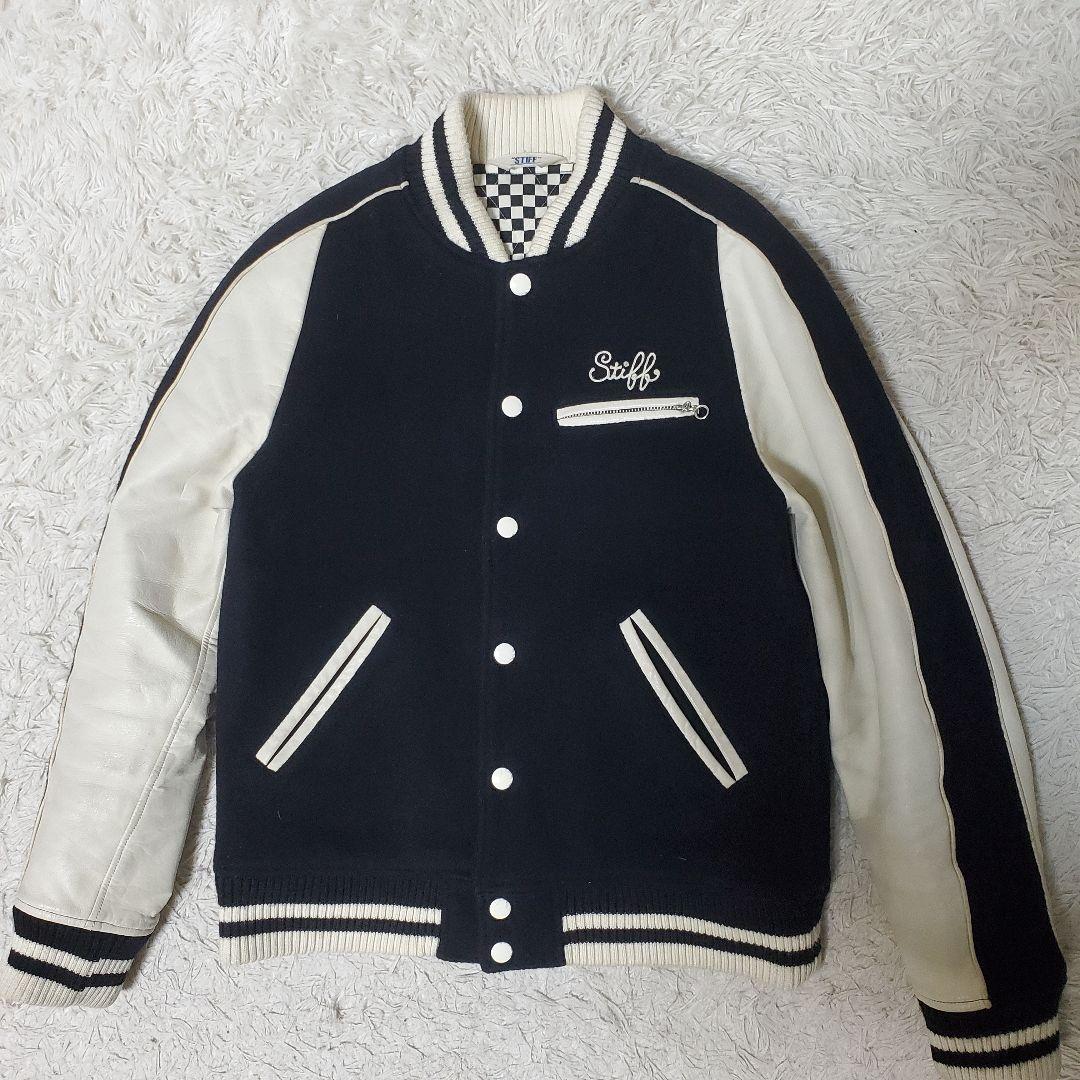 希少 STIFF レザー ウール スタジャン バイカラー 日本製 M
