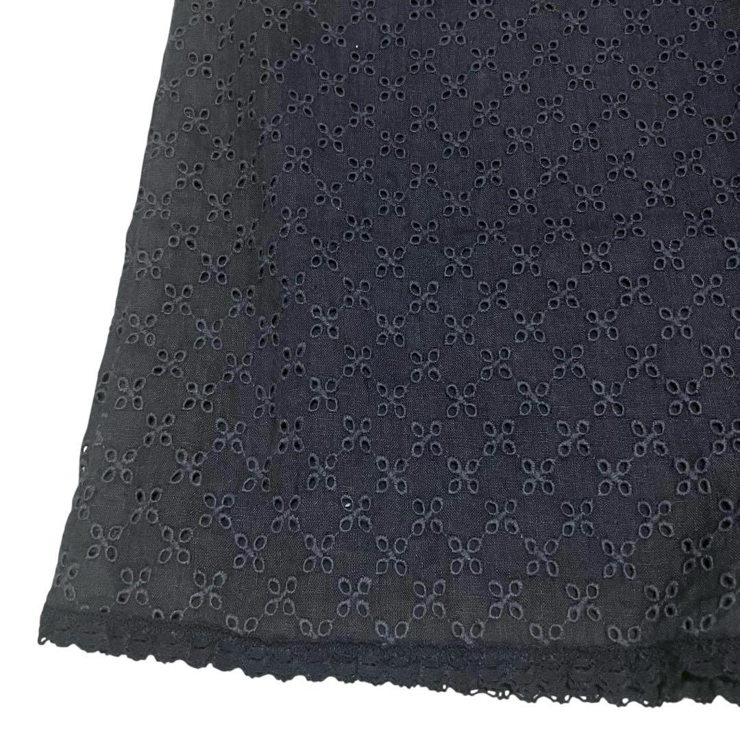 ピンクハウス　ボトムス　ワイドパンツ　ガウチョ　総カットワーク刺繍　裾に黒レース