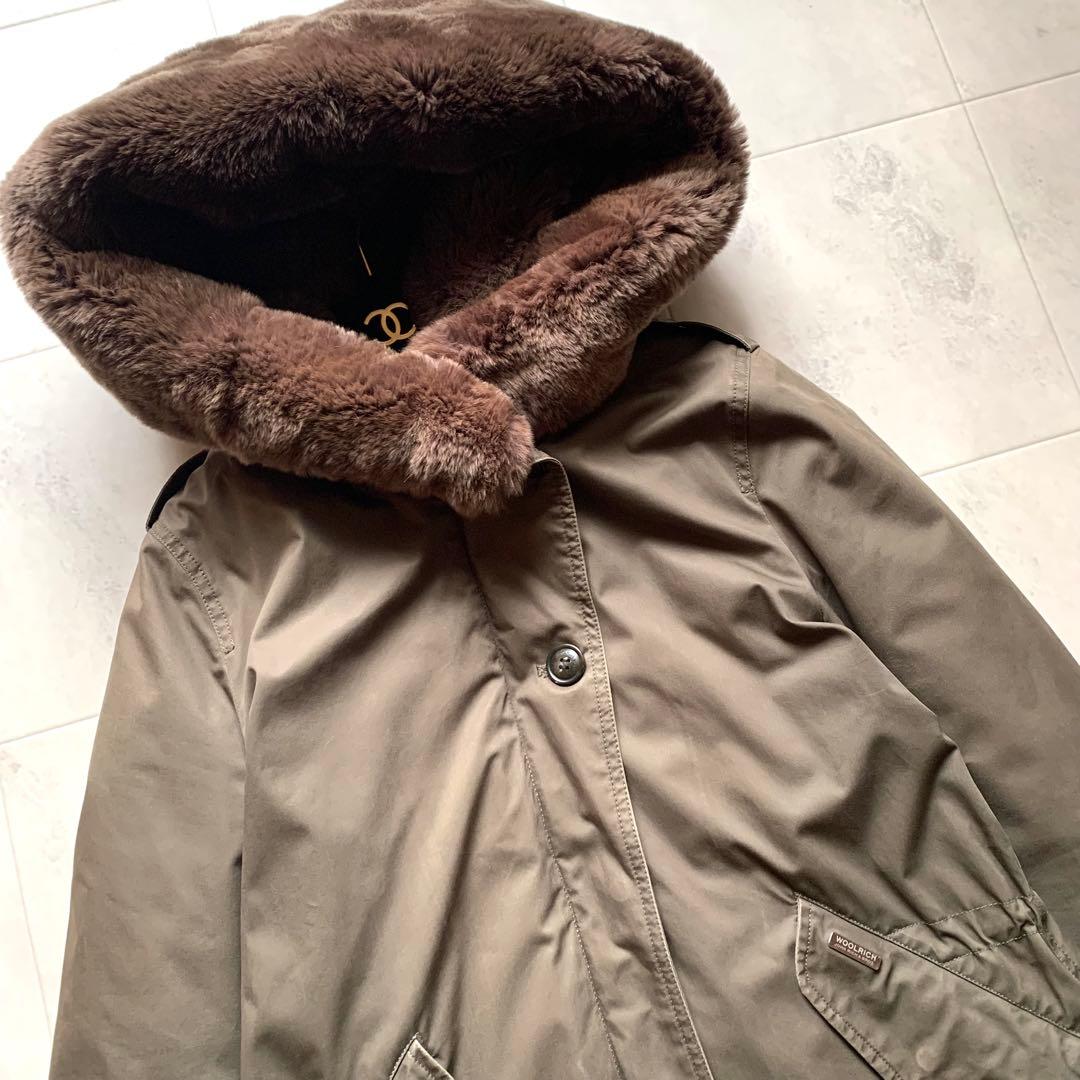 ウールリッチ 中綿ライナー付 モッズコート ラビットファー カーキ XS