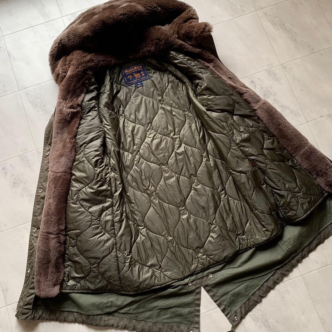 ウールリッチ 中綿ライナー付 モッズコート ラビットファー カーキ XS