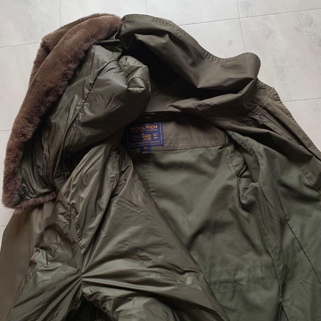 ウールリッチ 中綿ライナー付 モッズコート ラビットファー カーキ XS