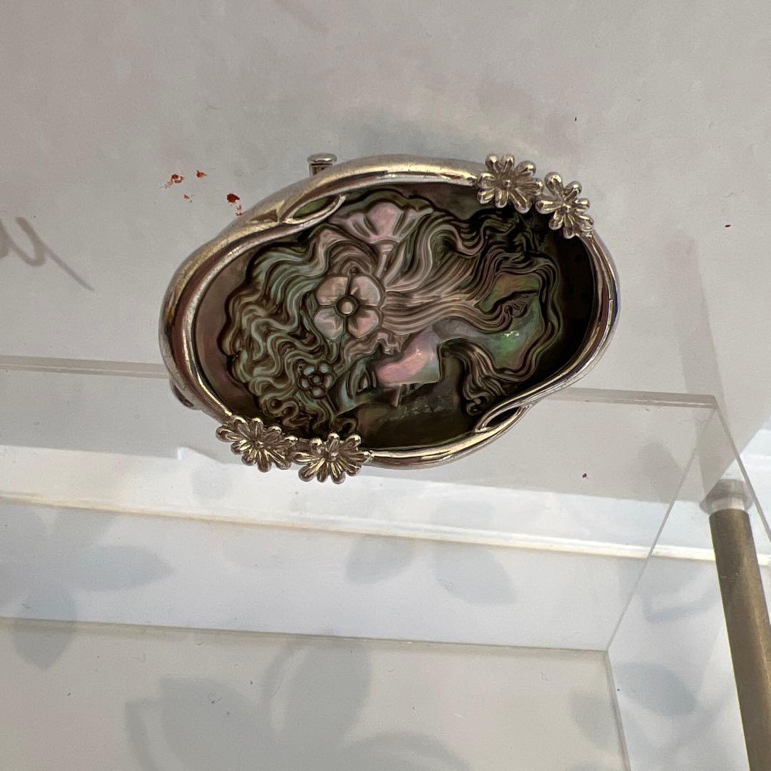 黒蝶貝カメオ シルバートップ、ブローチ両用