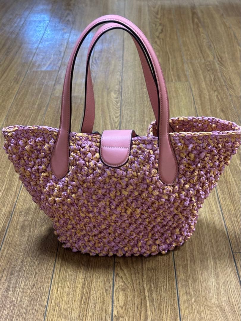 美品COACHコーチ トートバッグ カゴバッグ ピンク CH741 ポーチ付き