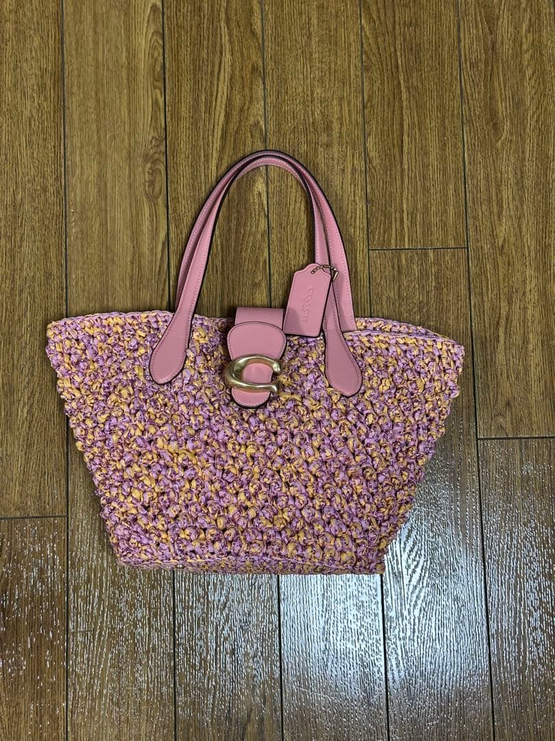 美品COACHコーチ トートバッグ カゴバッグ ピンク CH741 ポーチ付き