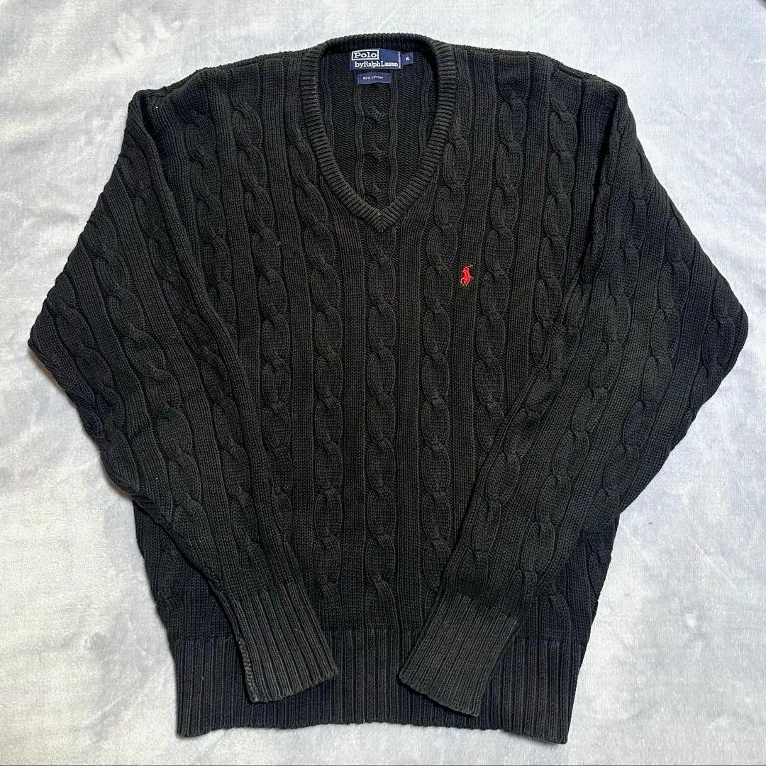【極美品】90s Polo Ralph Lauren Vネックケーブル ニット
