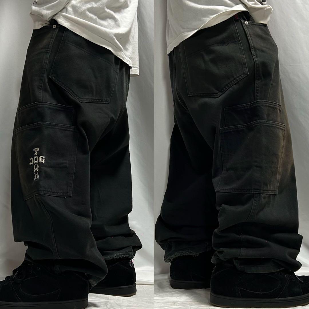 00s DOGTOWN サンフェード ブラック デニム カーゴ バギーパンツ