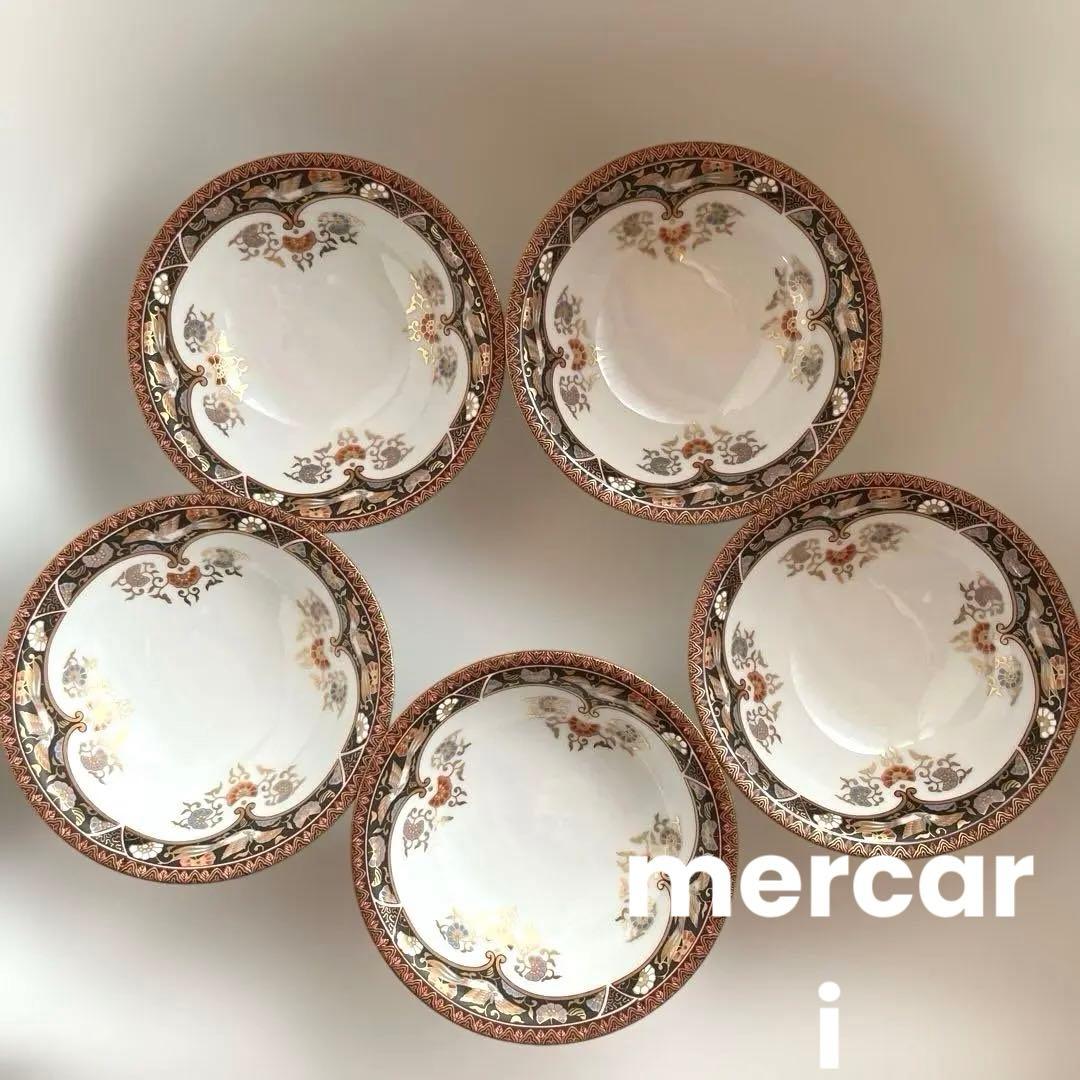 有田焼　其泉　金彩　黒外濃金海松鳳凰文 高台　5鉢揃い　コンポート皿　お祝い