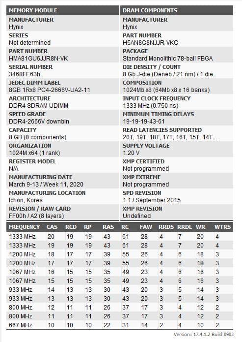 動作確認済 SK Hynix 16GB (8GBx2) DDR4 2666MHz