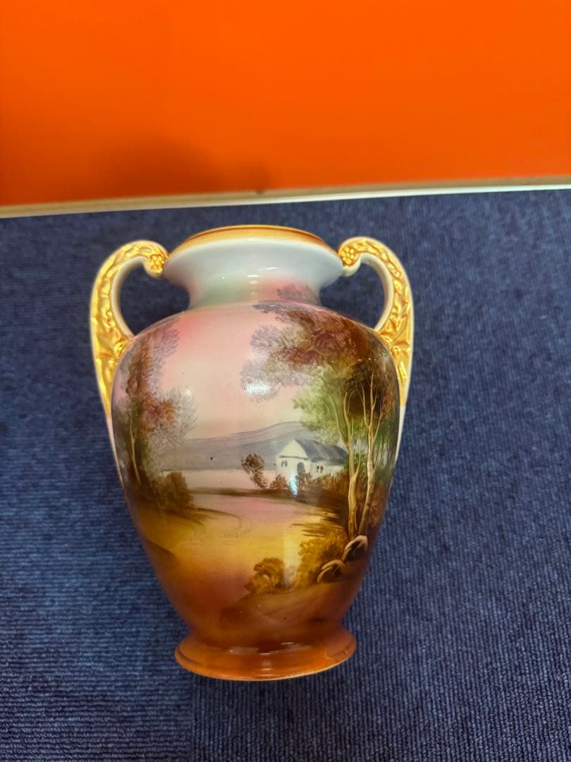 1855  オールドノリタケ　風景画　双耳花瓶　j