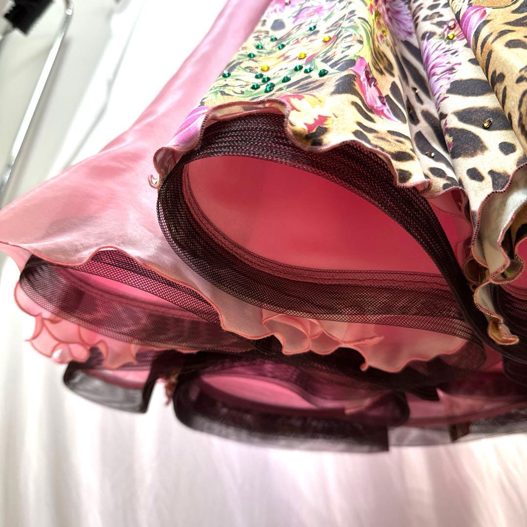 6320★Mピンク ヒョウ柄 花柄 スタンダードドレス 社交ダンス