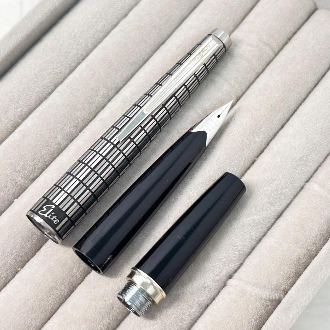 パイロット 万年筆 エリート シルバー格子キャップ 18K 細字 レア U124