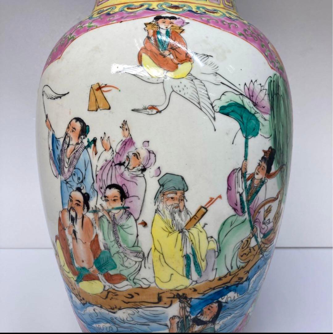 中国美術　景徳鎮銘　粉彩八仙图大花瓶　高さ47㎝。y635
