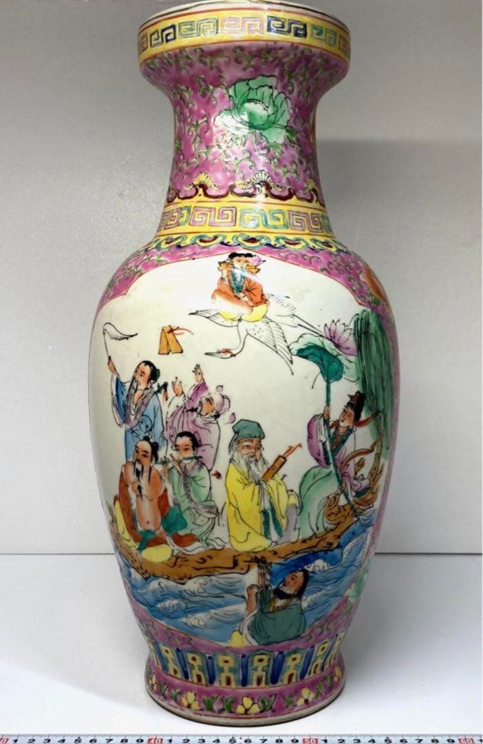 中国美術　景徳鎮銘　粉彩八仙图大花瓶　高さ47㎝。y635