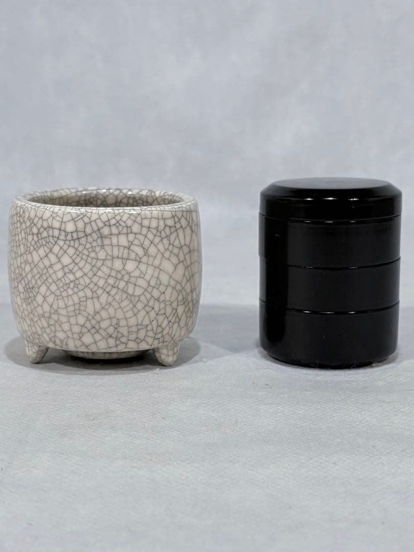 茶道具　七事式　黒真塗 香盆セット (香炭団、白檀香付) 美品　送料込