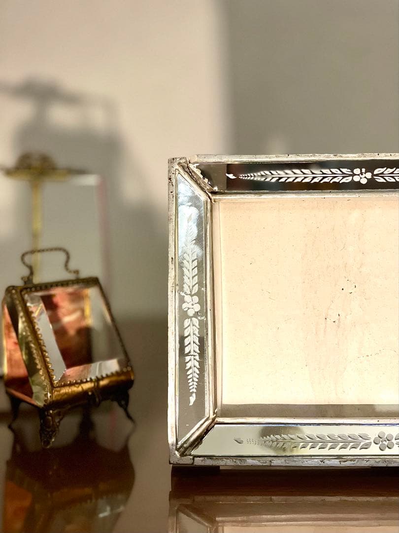 フランス　 アンティーク 写真立て 鏡　アールヌーボー　アールデコ　蚤の市