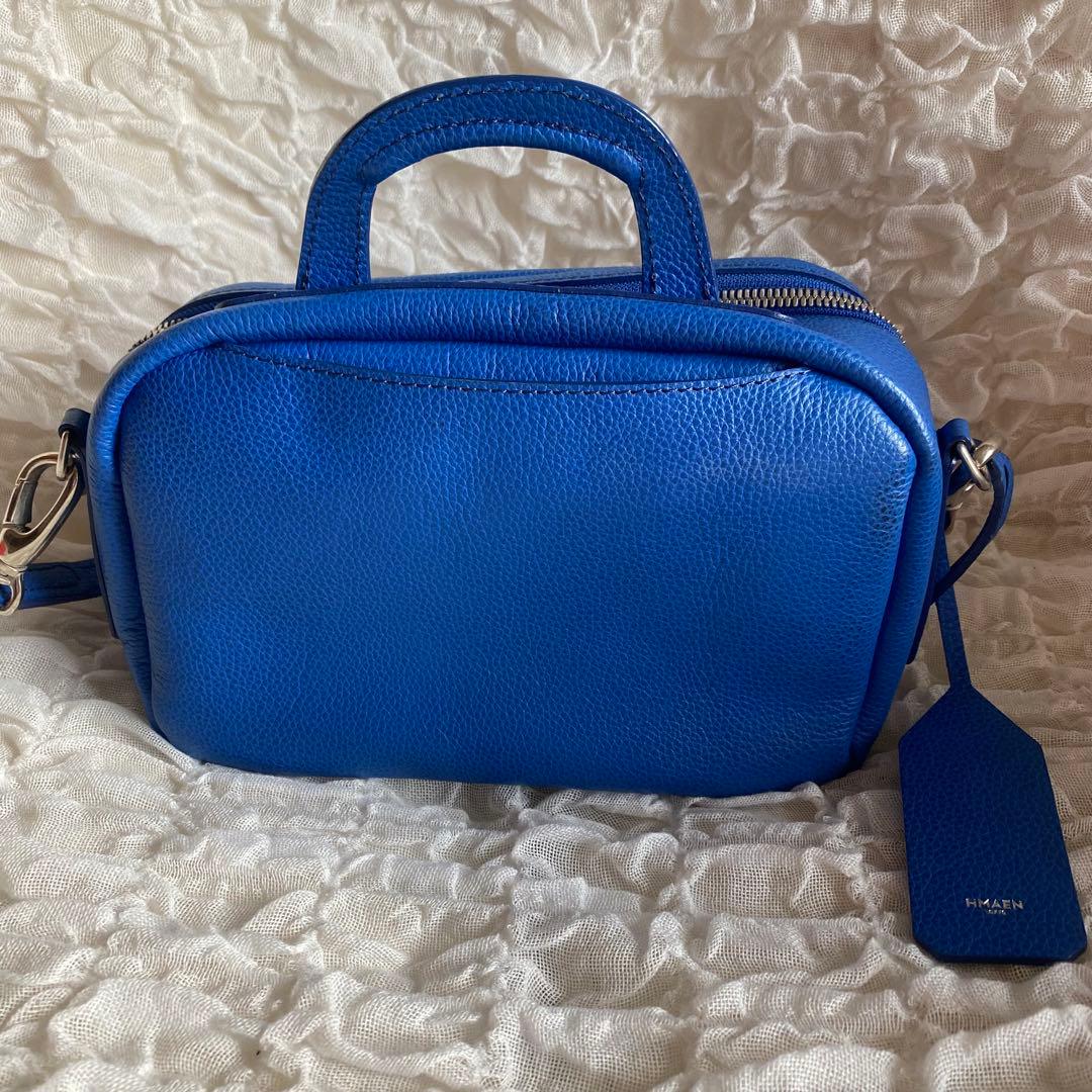 HMAEN アエナ　ブルー青 レザー ショルダーバッグ　ハンドバッグ　藤巻百貨店