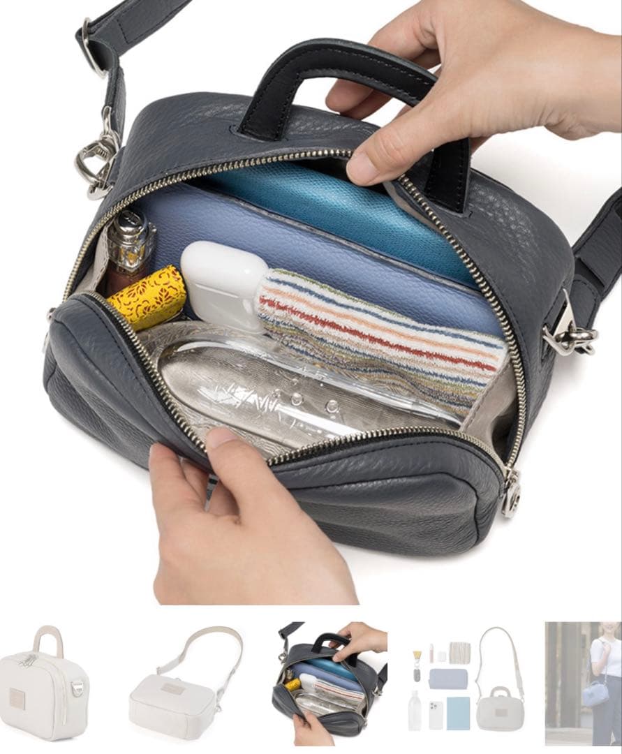 HMAEN アエナ　ブルー青 レザー ショルダーバッグ　ハンドバッグ　藤巻百貨店