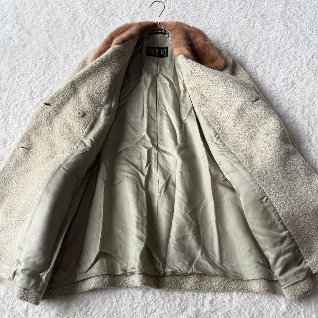 ダックス ウール ハーフコート ダブル ミンク襟 モヘア混 11 未使用級