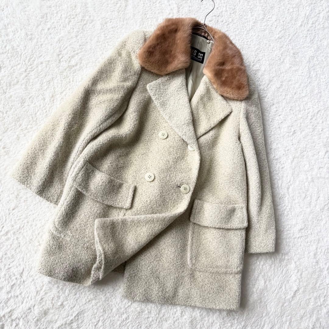 ダックス ウール ハーフコート ダブル ミンク襟 モヘア混 11 未使用級