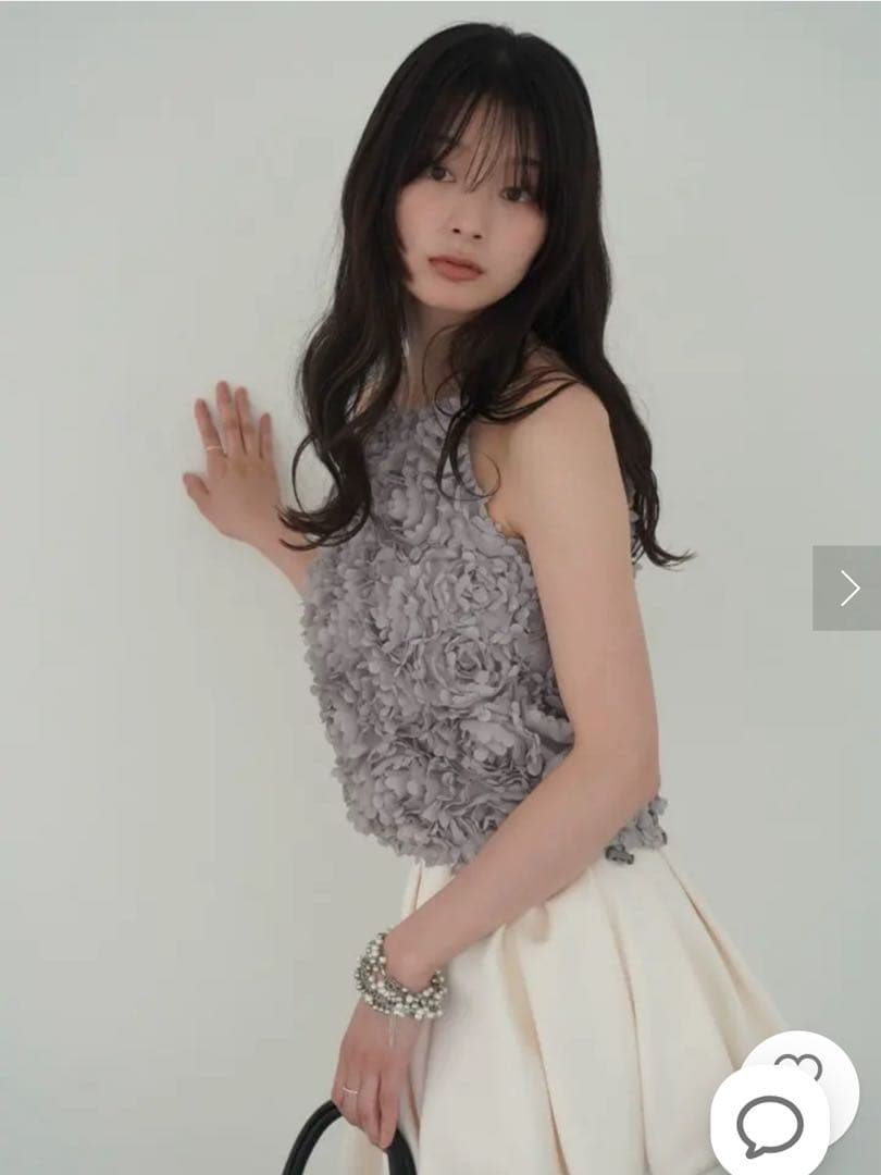 eimy istoire ボリュームフラワーモチーフアメスリトップス GRAY