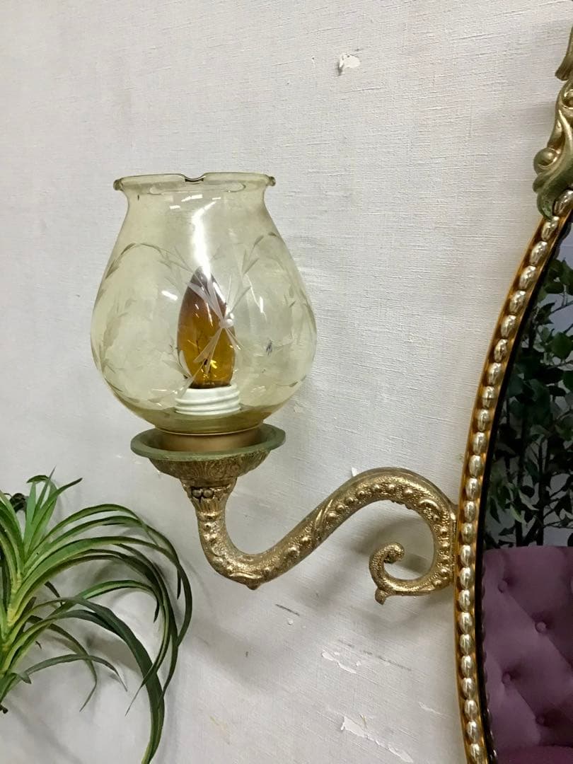 管250☆フランス製☆希少☆アンティーク☆ランプ付き☆ウォールミラー☆壁掛け鏡