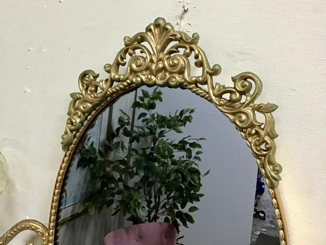 管250☆フランス製☆希少☆アンティーク☆ランプ付き☆ウォールミラー☆壁掛け鏡