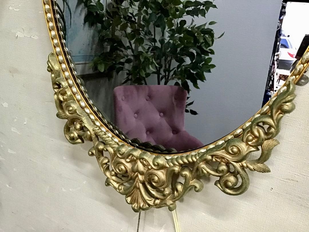 管250☆フランス製☆希少☆アンティーク☆ランプ付き☆ウォールミラー☆壁掛け鏡