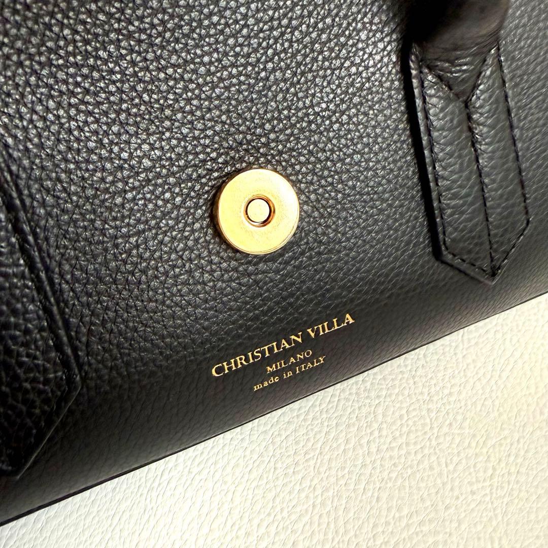 美品 CHRISTIAN VILLA 2WAYレザーワイドハンドバッグ