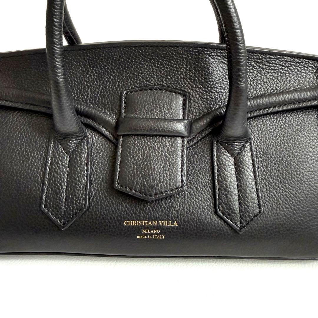 美品 CHRISTIAN VILLA 2WAYレザーワイドハンドバッグ