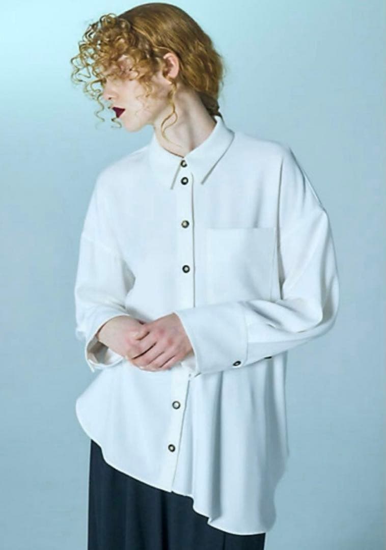 ENFOLD ドレープヘムシャツ ホワイト