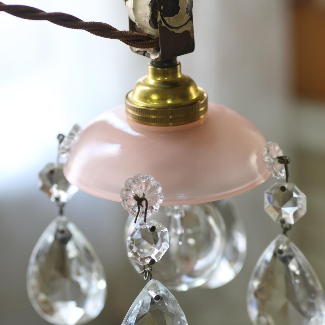 フランスアンティーク　ピンクオパリンガラス　ミニシェード/ランプシャンデリア