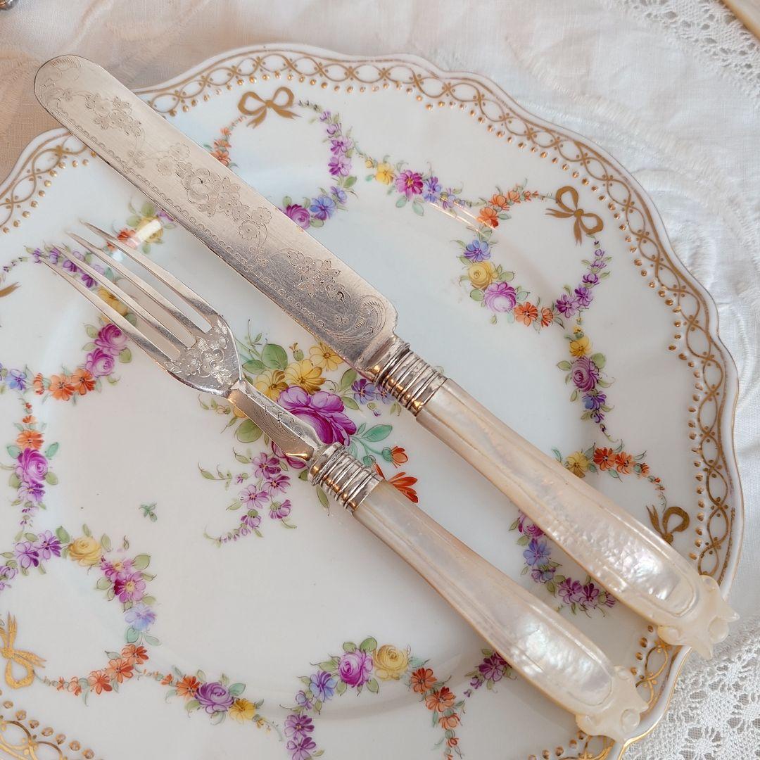 白蝶貝カトラリー　D マザーオブパール　アンティーク　イギリス　フォーク