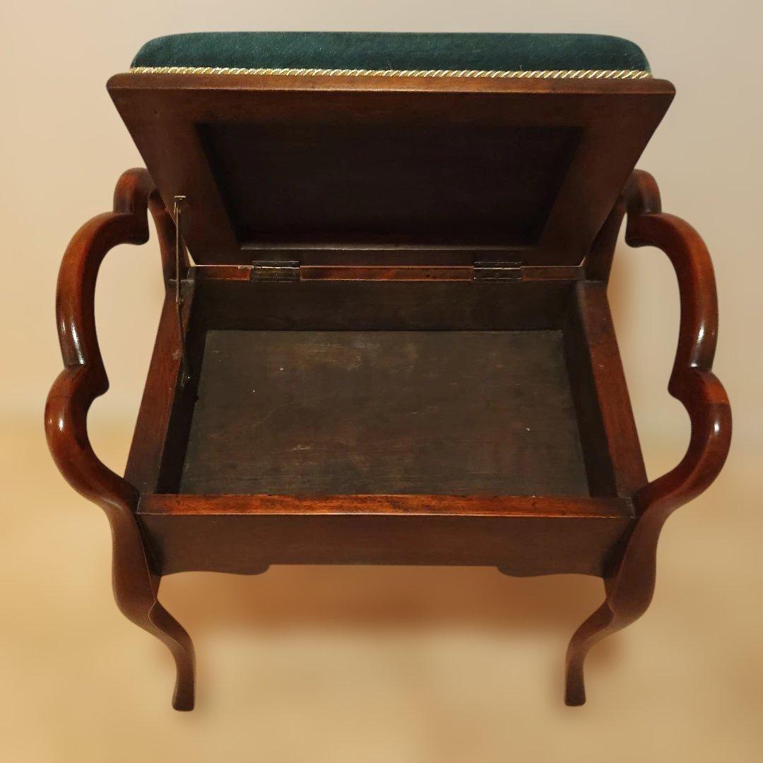 木製クラシックスツール 緑色クッション