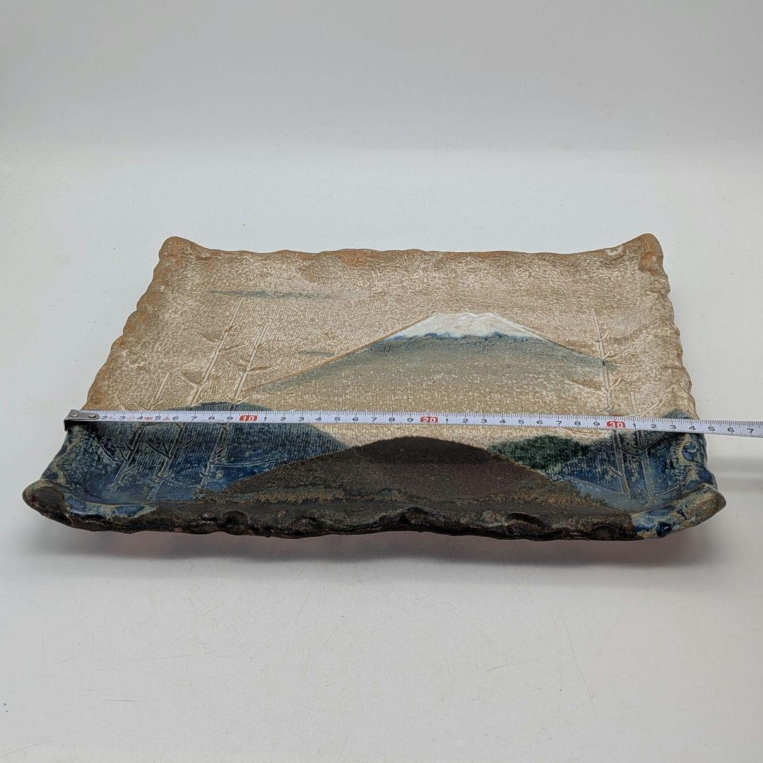 寺田みのる 瀬戸焼 陶額「富士山」 用心箱合布 飾り皿 大皿 角皿 インテリア