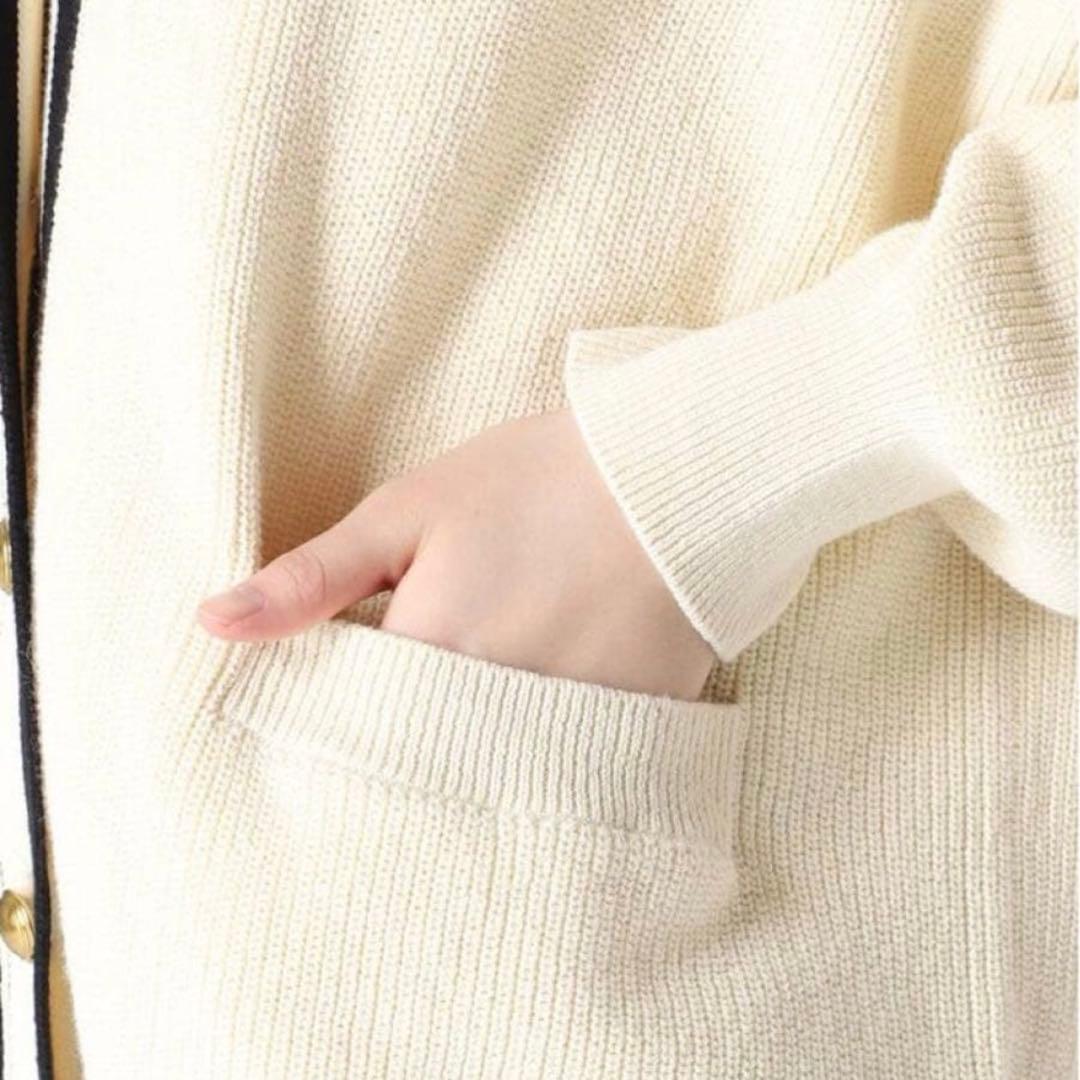フレームワーク　ライン畦ニットカーディガン　アイボリー　金ボタン　リネン混
