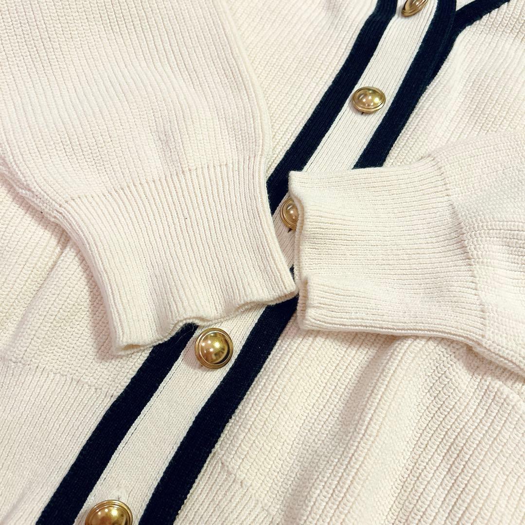 フレームワーク　ライン畦ニットカーディガン　アイボリー　金ボタン　リネン混