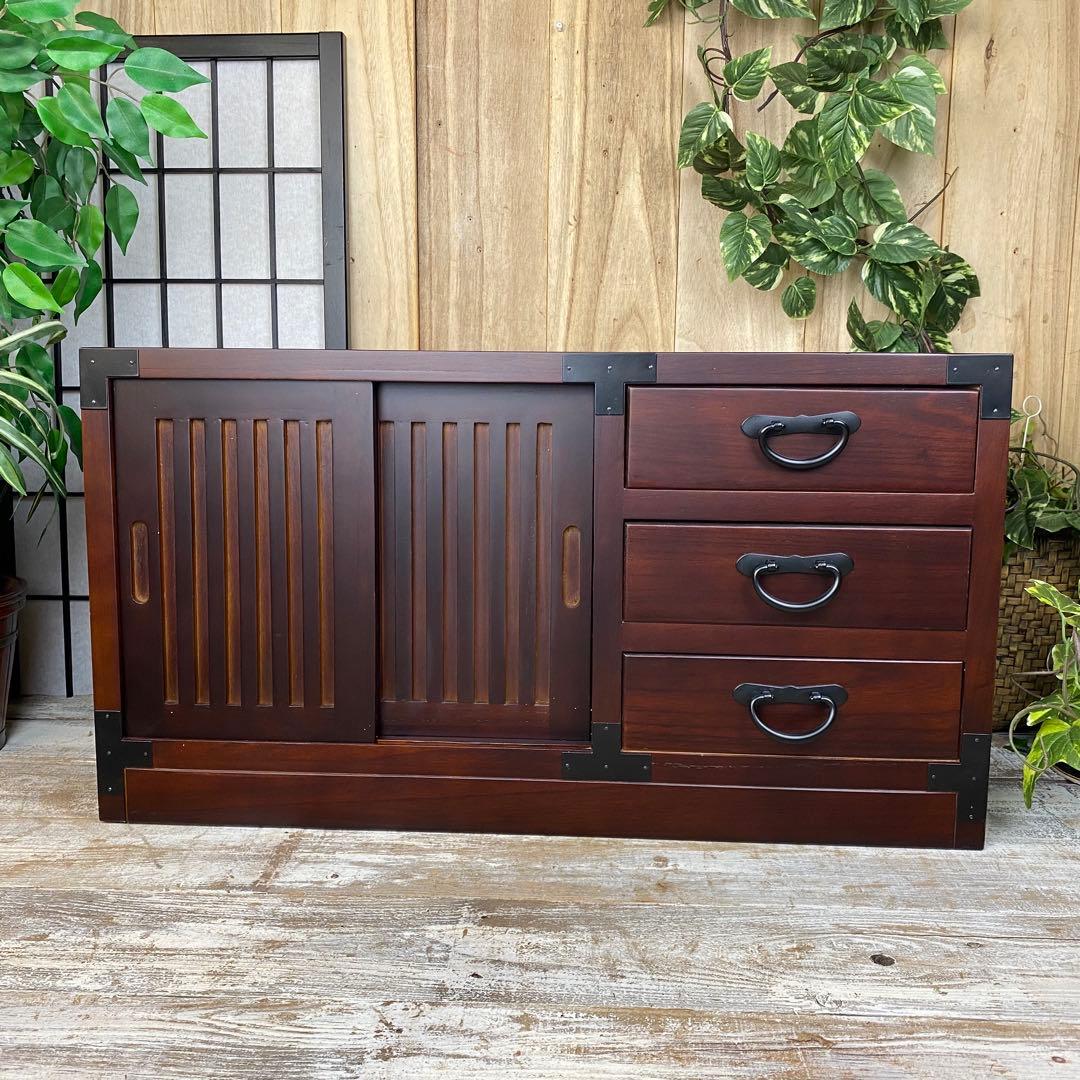 民芸家具木製桐材総桐天然無垢和チェスト横長テレビ台サイドボード飾り棚収納タンス