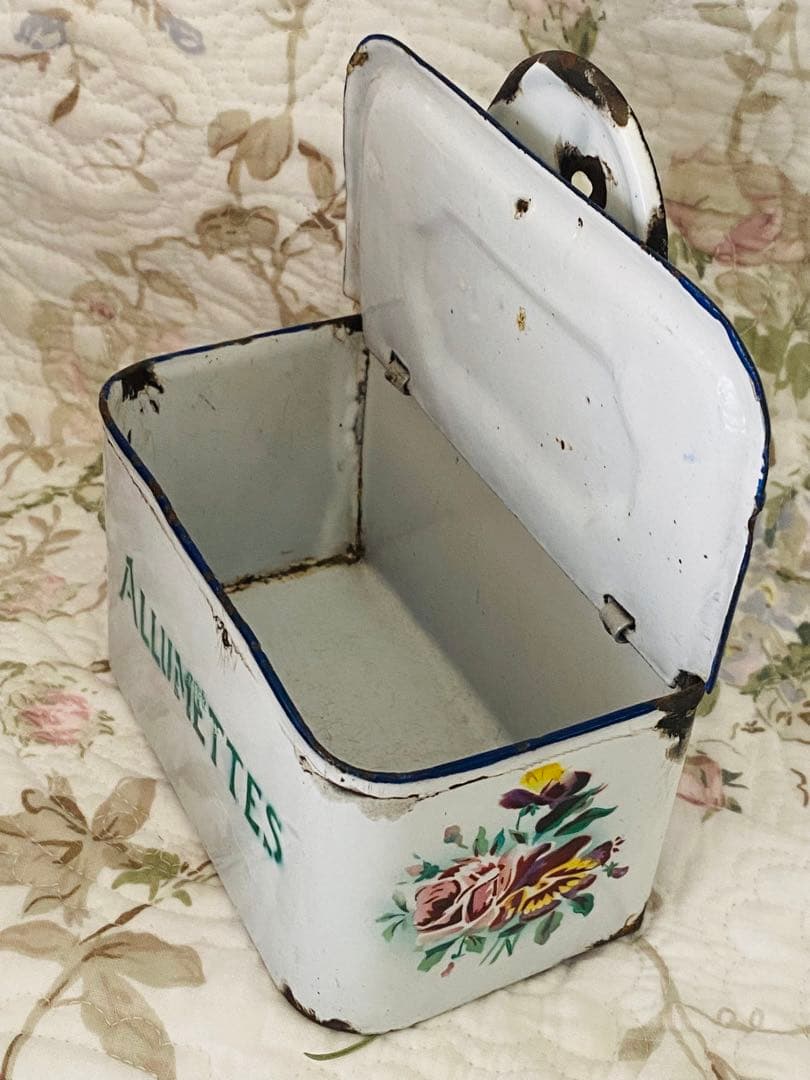 ＊フランスアンティーク＊ホーロー＊JAPY＊薔薇とパンジー＊アリュメット缶＊