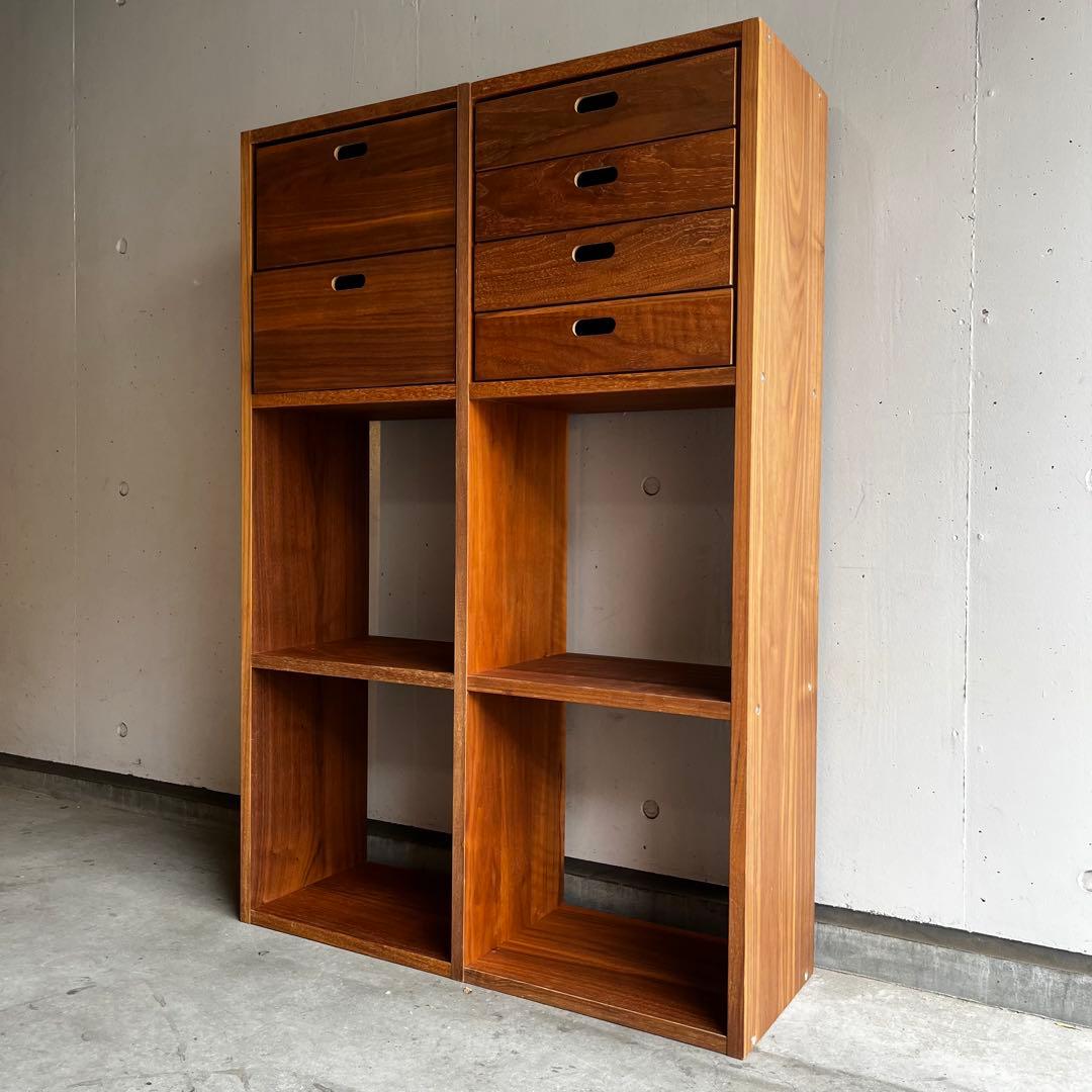 無印★スタッキングシェルフセット・３段×２列・ウォールナット材・チェスト２個付