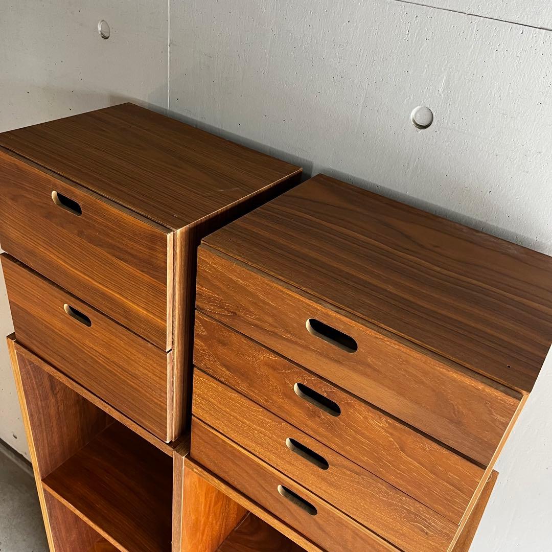 無印★スタッキングシェルフセット・３段×２列・ウォールナット材・チェスト２個付