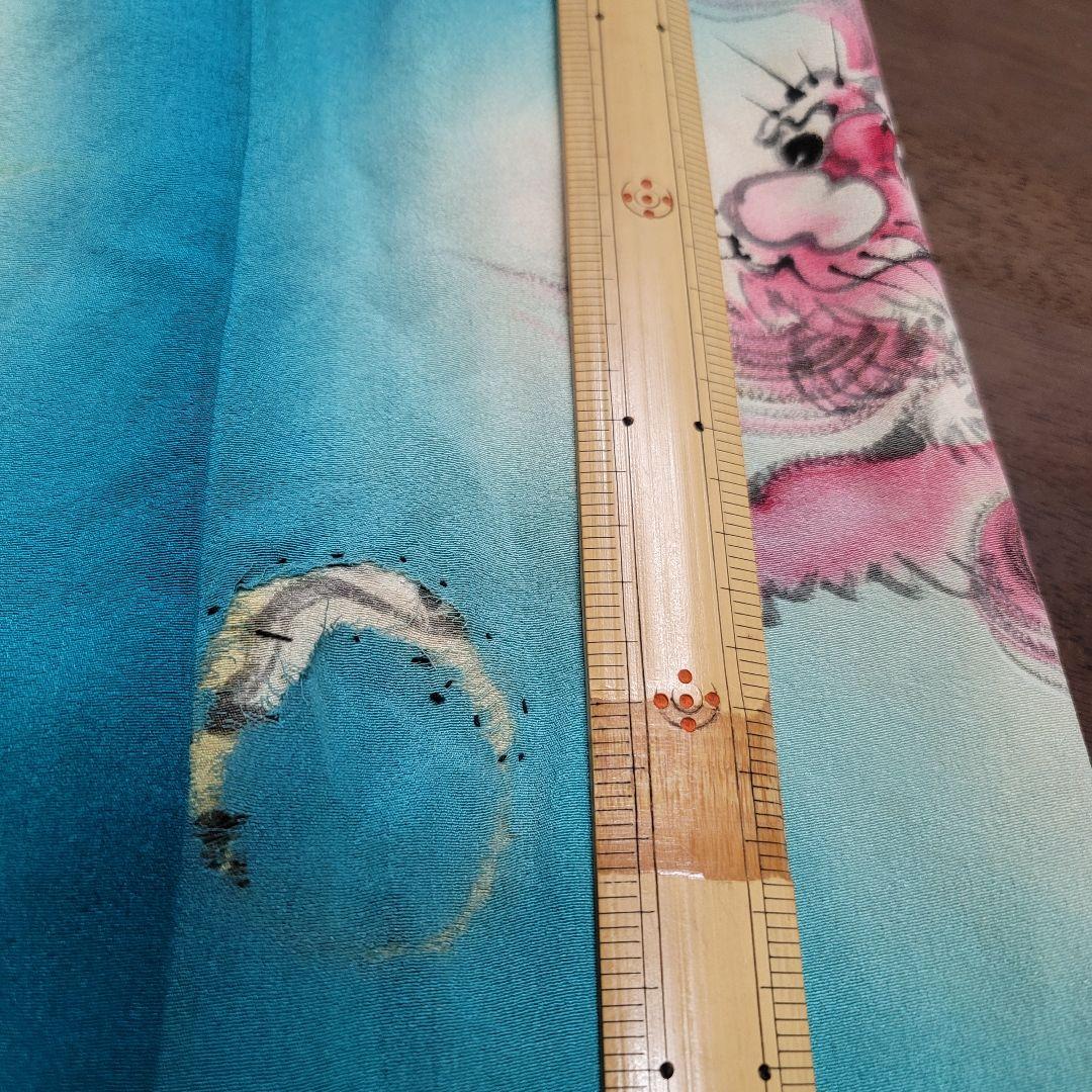 リメイク材料　アンティーク着物　獅子舞い　狛犬　一閑張り　柿渋染め　裾引き