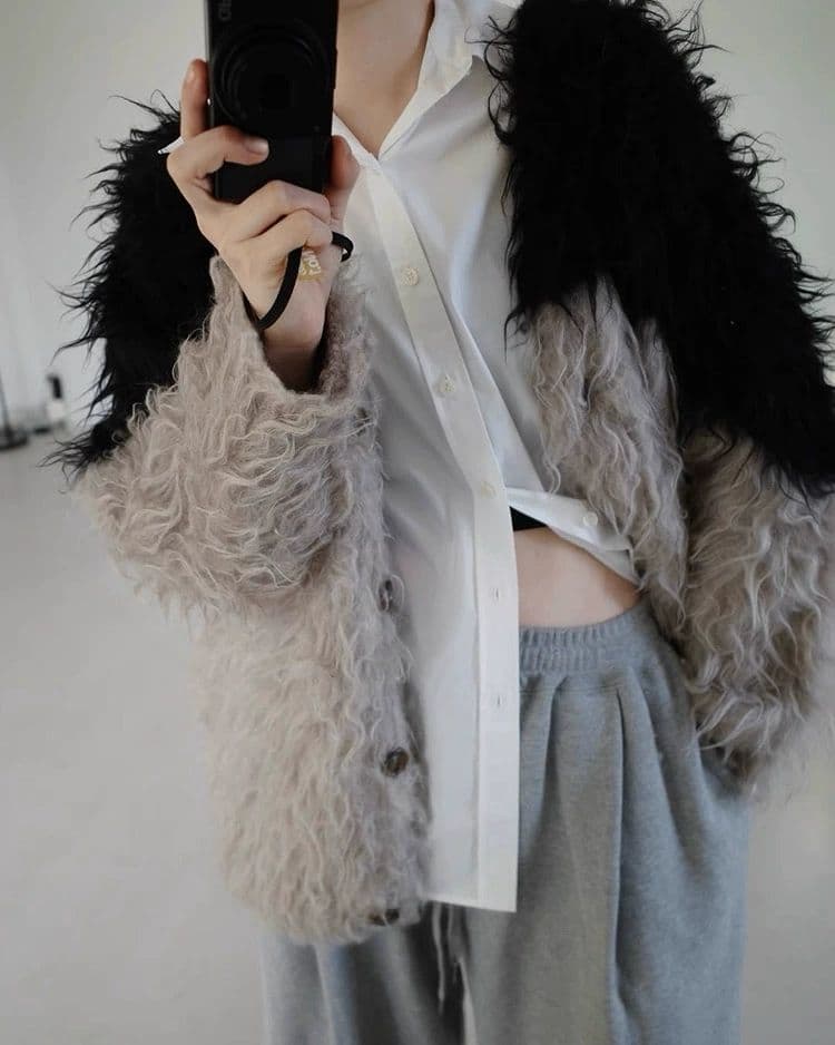 o*7様 最安値 CLANE BI COLOR SHAGGY KNIT CARD