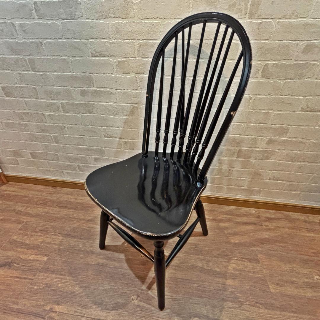 秋田木工 アンティーク レトロ ブラック スピンドルバック ウィンザーチェア①