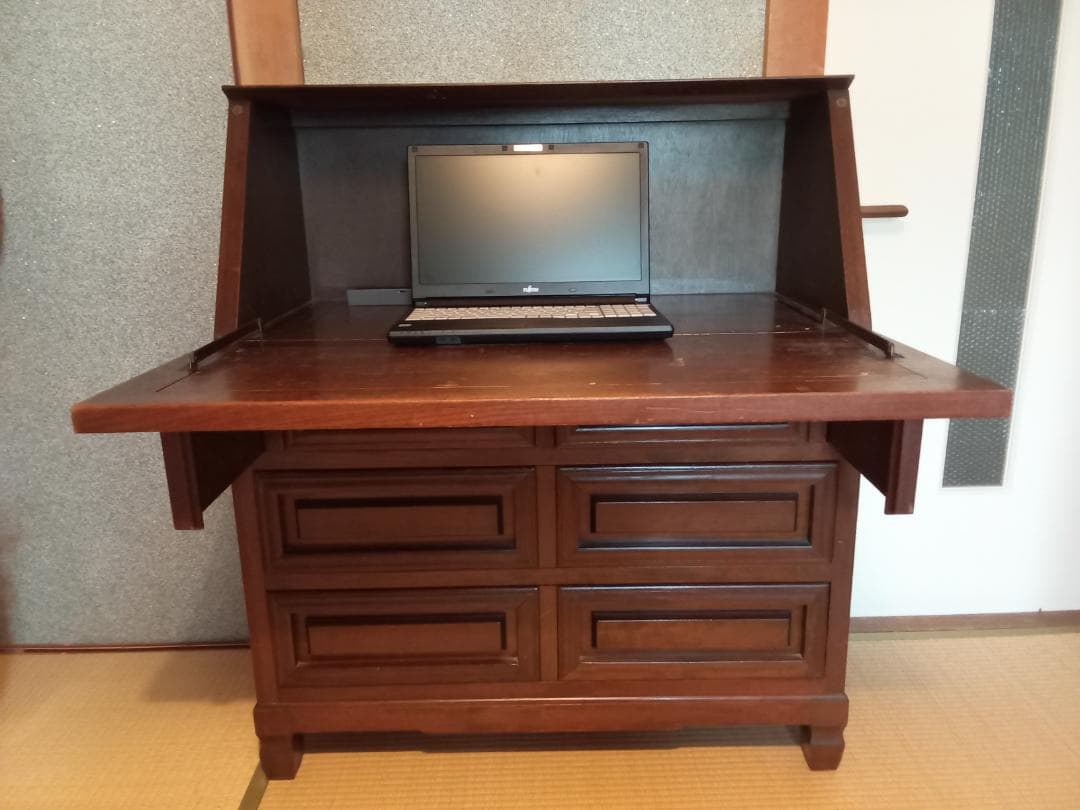 冬季モアバーゲン ：松本民芸家具調　ライティングビューロー美品（書斎・勉強机に）