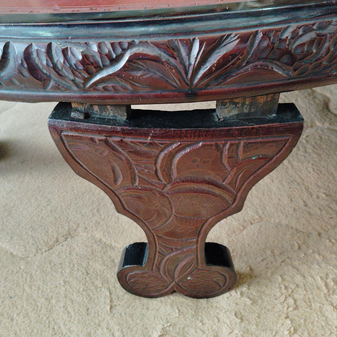 中国骨董？ 唐家具 飾彫り 円卓 座卓 ちゃぶ台 センターテーブル 古家具レトロ