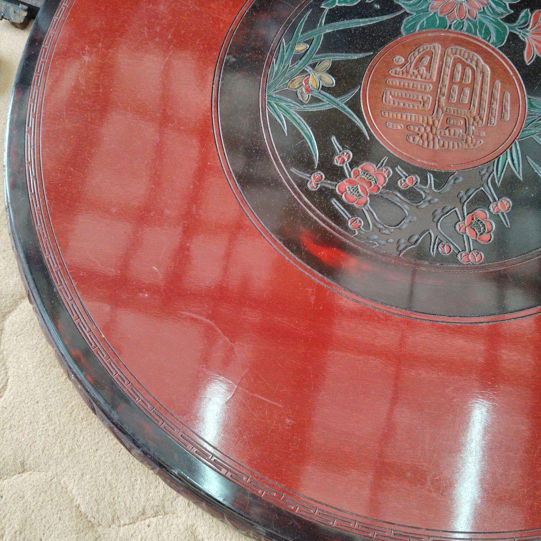 中国骨董？ 唐家具 飾彫り 円卓 座卓 ちゃぶ台 センターテーブル 古家具レトロ