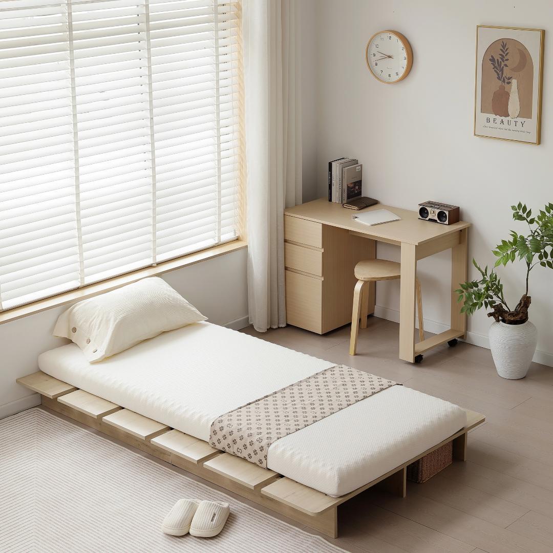 【幅100cm】ベッド　脚付き　木目調　コンパクト　NATURAL