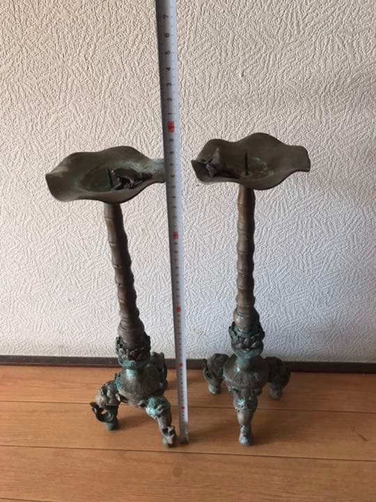 燭台，古銅製，古美術品，旧家藏出し，兩個重3300克